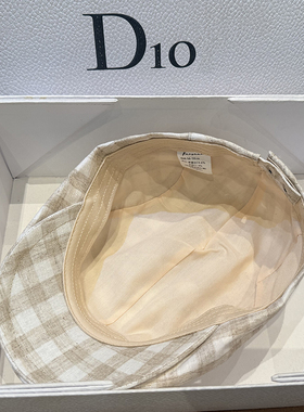麻料格子透气前进帽休闲显脸小鸭舌帽复古时尚帽子女日系复古报童