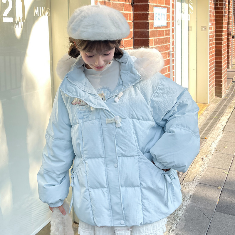 森女部落甜美可爱蓝色羽绒服女中长款冬2025新款小个子短款厚外套,淘宝优惠券,粉丝福利购,淘宝优惠卷