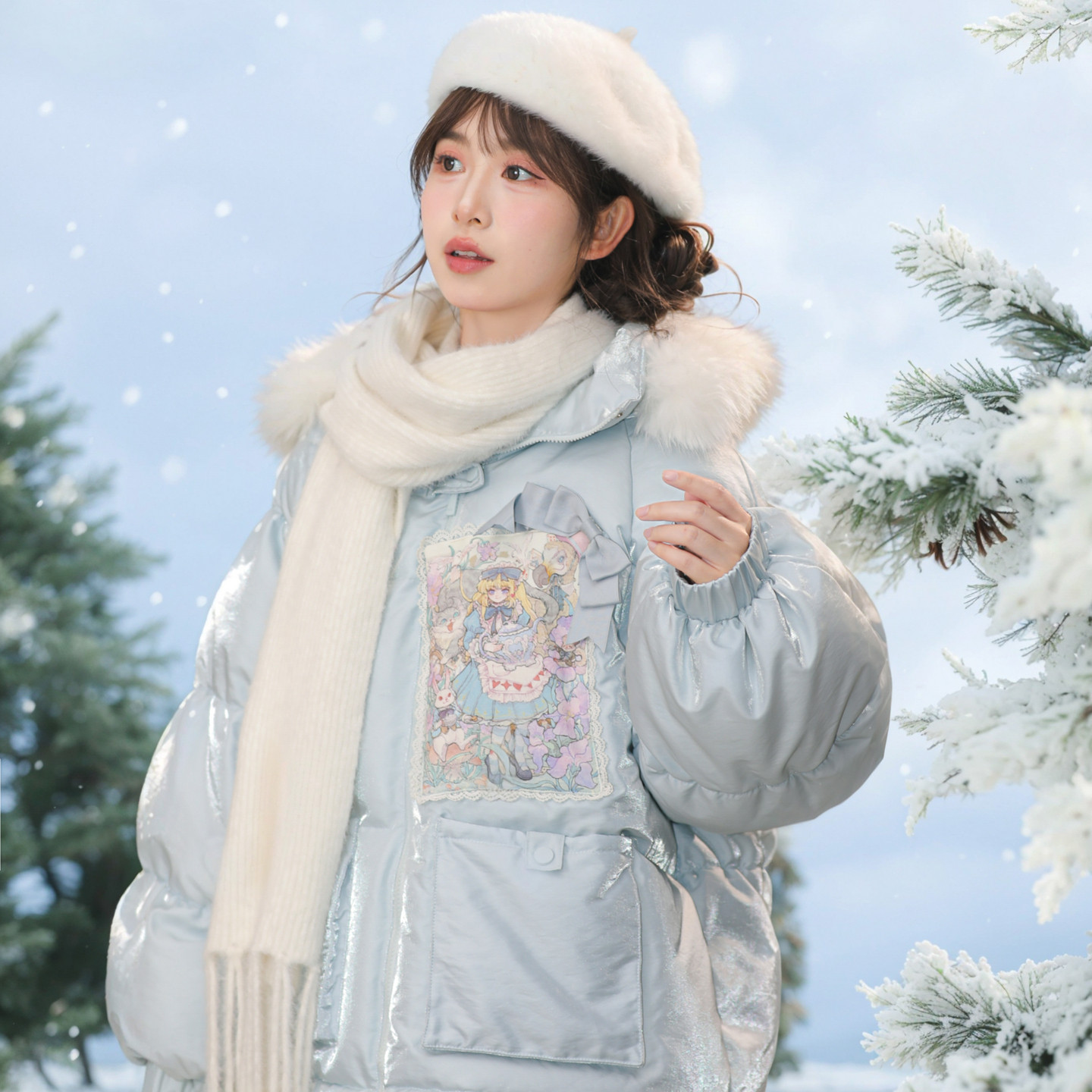 森女部落甜美风90%绒子白鸭绒羽绒服女2026冬设计感宽松连帽外套