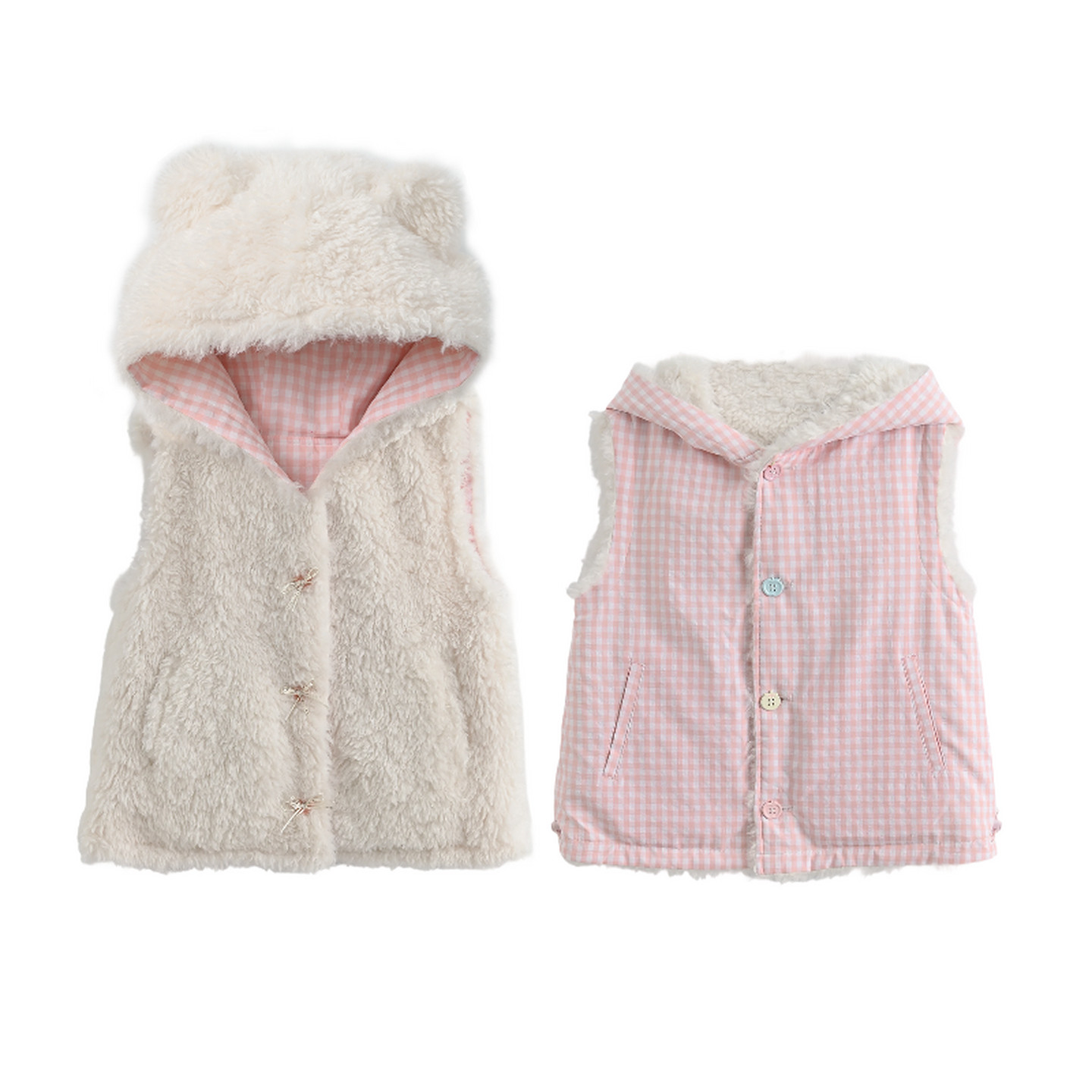 森女部落甜美风小熊双面穿设计感连帽马甲女新款宽松保暖外套冬季,淘宝优惠券,粉丝福利购,淘宝优惠卷