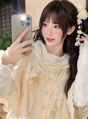 森女部落复古森系流苏花边蕾丝围脖女新款百搭围巾外搭披肩配饰