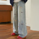 Mori tribe wax dog embroidered jeans ສໍາລັບແມ່ຍິງພາກຮຽນ spring ຮູບແບບໃຫມ່ລ້າງຫວານແບບວ່າງ slimming ແອວສູງຂາກ້ວາງ pants