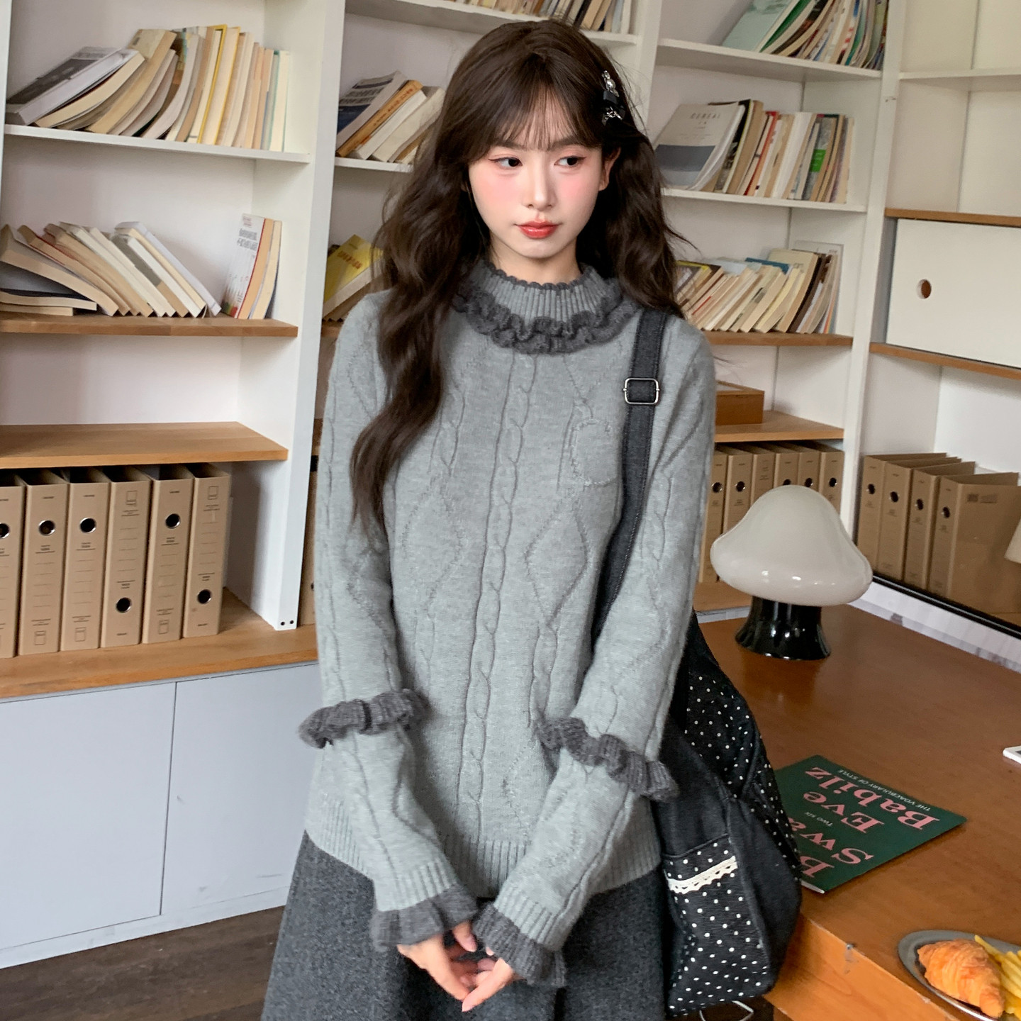 森女部落灰色高级感叠穿内搭打底衫女新款设计感花边宽松毛衣冬季,淘宝优惠券,粉丝福利购,淘宝优惠卷