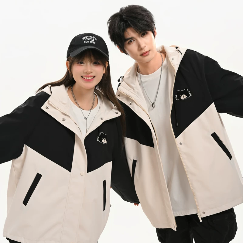 森女部落 Couple clothing, trench coat, autumn jacket with hood, for beloved, loose fit