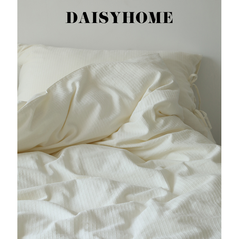 DAISYHOME有机宣纸白纯棉素面提花亲肤柔软床品四件套诧寂民宿风-图3