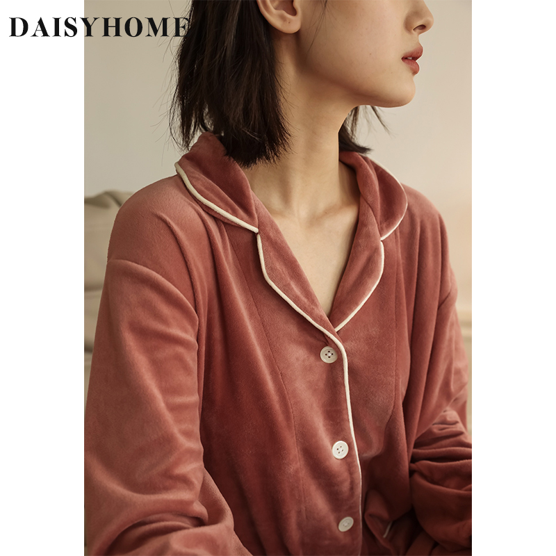 DAISYHOME秋冬银狐绒经典款女士长袖套装睡衣极简家居服北欧风-图2