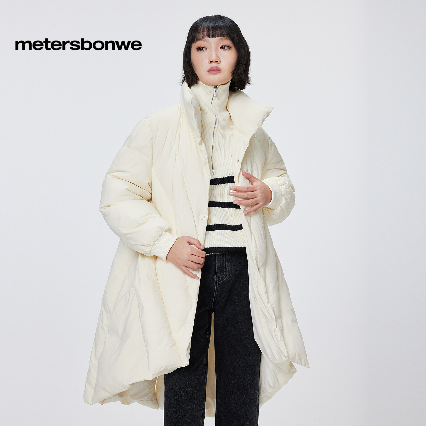 美特斯邦威羽绒服女士新款冬季中长款简约百搭保暖羽绒外套女