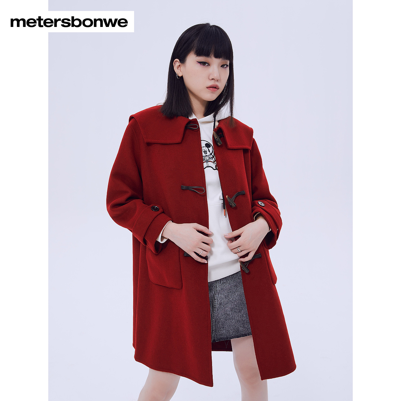 美特斯邦威长款大衣女士2024冬季新款时尚宽松百搭潮流高街外套女