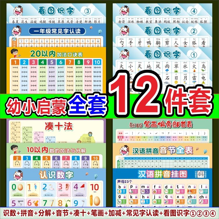 幼小衔接识数字挂图1到100看图识字儿童认字墙贴幼儿园学习神器 - 图2