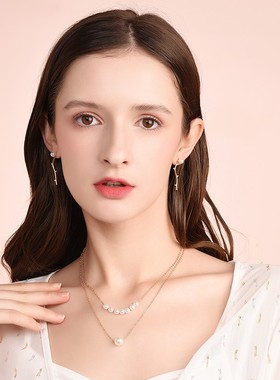 双层短款仿珍珠韩版配饰毛衣链