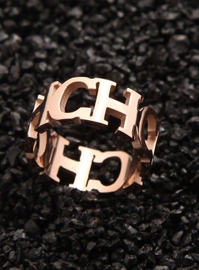 关节镀18k玫瑰金字母饰品戒指