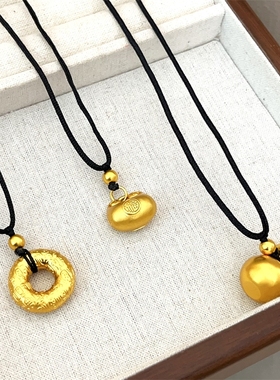 中国风长款项链国潮男女款沙金吊坠毛衣链复古文艺时尚黑色卫衣链
