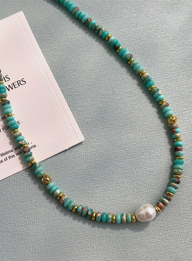 天然石淡水珍珠女款湖蓝色锁骨链