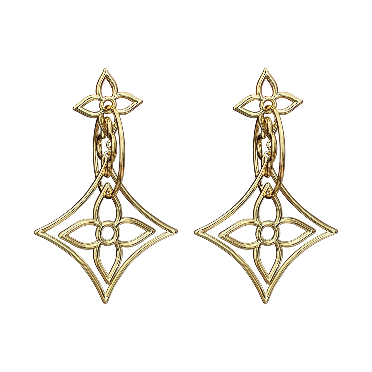 欧阳娜娜同款镂空铜丝花朵925银针高级夸张气质菱形耳坠耳饰,淘宝优惠券,粉丝福利购,淘宝优惠卷