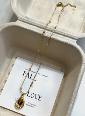 钛钢虎眼石女款美拉德风格锁骨链