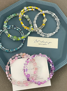 彩色米珠记忆双圈手链可爱小清新夜市摆摊首选礼物随心配爆款手饰