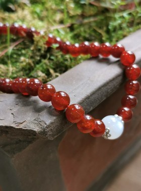 ｛之微集｝清货。爆花红玛瑙月光石8M颈链