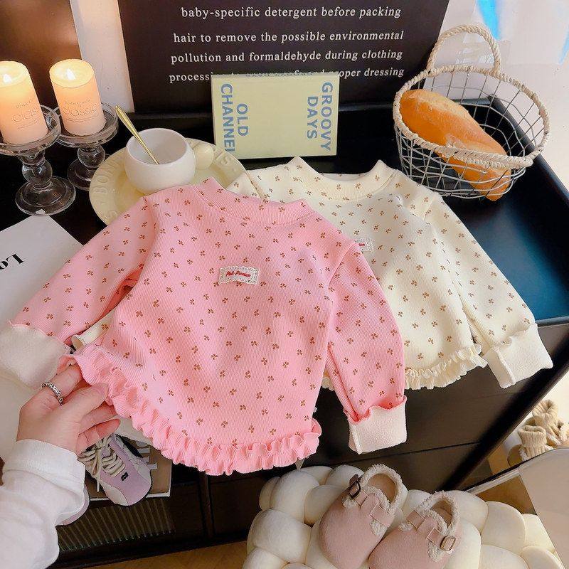 女童秋冬新款打底儿童甜美碎花加绒长袖保暖内搭花边洋气长袖,淘宝优惠券,粉丝福利购,淘宝优惠卷