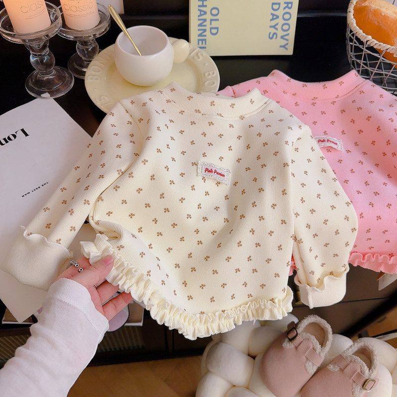 女童秋冬新款打底儿童甜美碎花加绒长袖保暖内搭花边洋气长袖,淘宝优惠券,粉丝福利购,淘宝优惠卷