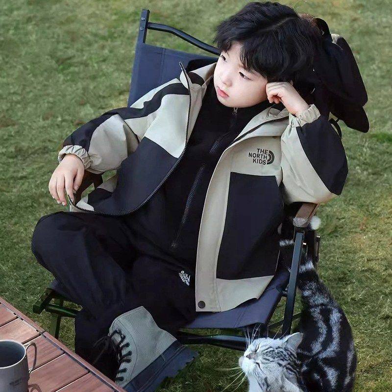 儿童山系防水冲锋衣中大童装拼接男童春秋款连帽拉链衫外套潮,淘宝优惠券,粉丝福利购,淘宝优惠卷