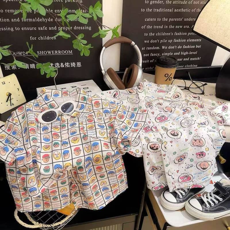 2025纯棉新款夏季儿童卡通短袖套装男童女童翻领上衣中小童七分裤,淘宝优惠券,粉丝福利购,淘宝优惠卷