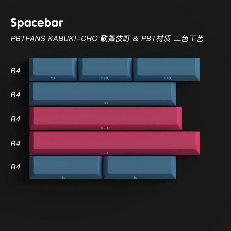 PBTfans机械键盘原厂pbt二色2u 2.25u 3u 6u 6.25u 7u空格键帽 - 图0