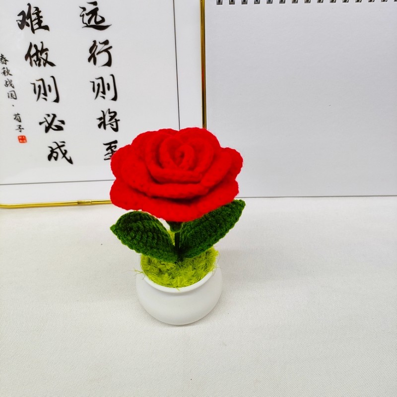 手工编织毛线花玫瑰花半成品花瓣花托叶子迷你小盆栽材料仿真花,淘宝优惠券,粉丝福利购,淘宝优惠卷