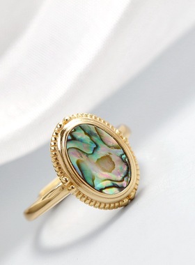 镶天然鲍鱼贝925纯银戒指简约时