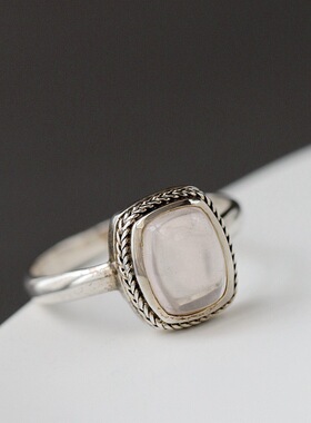 镶天然粉晶石手工银戒指复古做