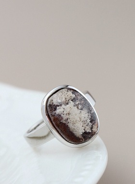 银宸首饰 简约时尚女士925纯银戒指 镶天然绿幽灵开口手工银戒子