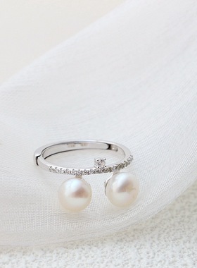 镶天然淡水珍珠简约925纯银戒指