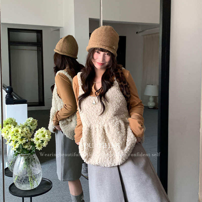 韩版高级you think冬季韩系百搭柔软休闲仿羊羔绒吊带背心1654背,淘宝优惠券,粉丝福利购,淘宝优惠卷