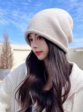 帽子女秋冬毛线帽堆堆帽情侣包头帽针织帽子春秋月子帽大头围保暖