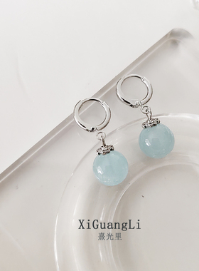 原创手作天然海蓝宝耳环女款白水晶耳饰情绪稳定送女友闺蜜生日礼