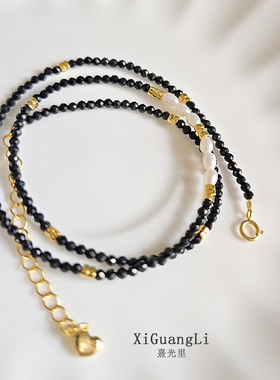 天然黑碧玺锁骨链珍珠小米珠项链高级感新年轻奢叠戴毛衣链女