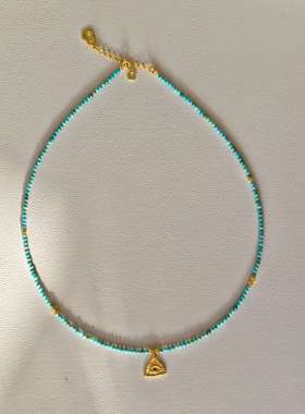 天然原矿绿松石锁骨链原创设计恶魔之眼s925纯银串珠极细颈链女