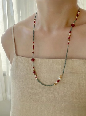 原创新中式国风项链高级感复古手链敦煌配色首饰红玛瑙毛衣链颈链