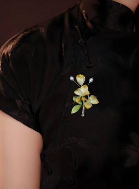 蚕丝绒花旗袍头饰汉服发钗古风