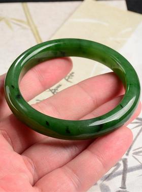 和田碧玉手镯菠菜绿俄料老坑正品