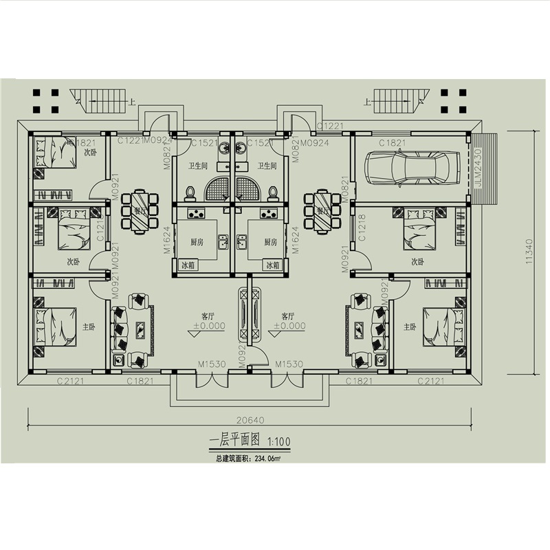 一层平房图纸农村自建房施工图效果图1层平顶带车库室外楼梯S31-图0