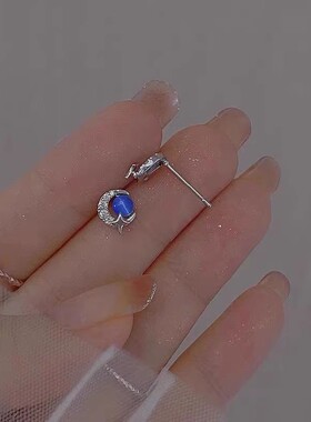 星空系列~迷你蓝色锆石耳钉女小众高级百搭简约简约海蓝宝耳饰女