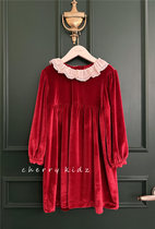 Cherry Korea South Gate Boy 23 Winter Style Lebev Girl Velvet Festival Atmosphere Lace Lace Red Doll Dress