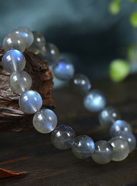 蓝彩月光石手链款灰月光拉长石单圈手串猫眼水晶七夕饰品礼物