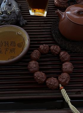 宜兴原矿紫砂十八罗汉手串