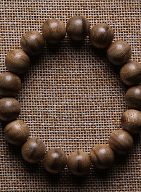 沉香加里曼丹虎斑纹木质佛珠手链