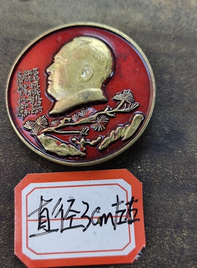 古玩收藏怀旧收藏彩绘黄铜像章松枝文字客厅装饰摆件