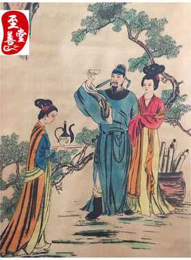 李白举杯邀明月仿古画名人字画国画山水客厅办公室装饰画中堂卷轴