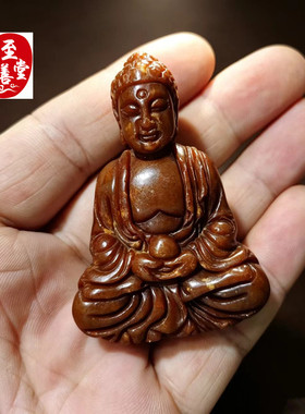 古玩收藏仿古玉老玉岫玉石雕抱珠大日如来佛坐佛吊坠玉牌子