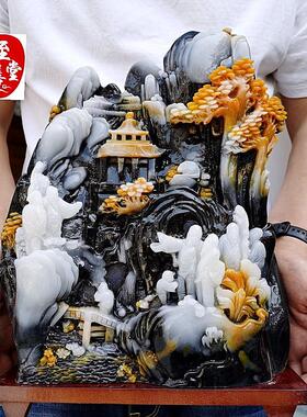 仿玉石寿山石雕仿独玉青花指日高升风水玄关摆件家居装饰玄关摆件