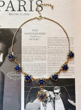 欧美宫廷风中古vintage复古气质蓝色滴油做旧项链耳环手链套装女